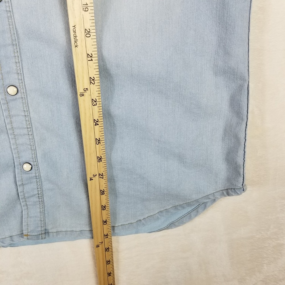 Canyon of Heroes Mens Light Wash Denim Eagle Graphic Western Pearl‎ Snap Shirt L - Picture 6 of 7